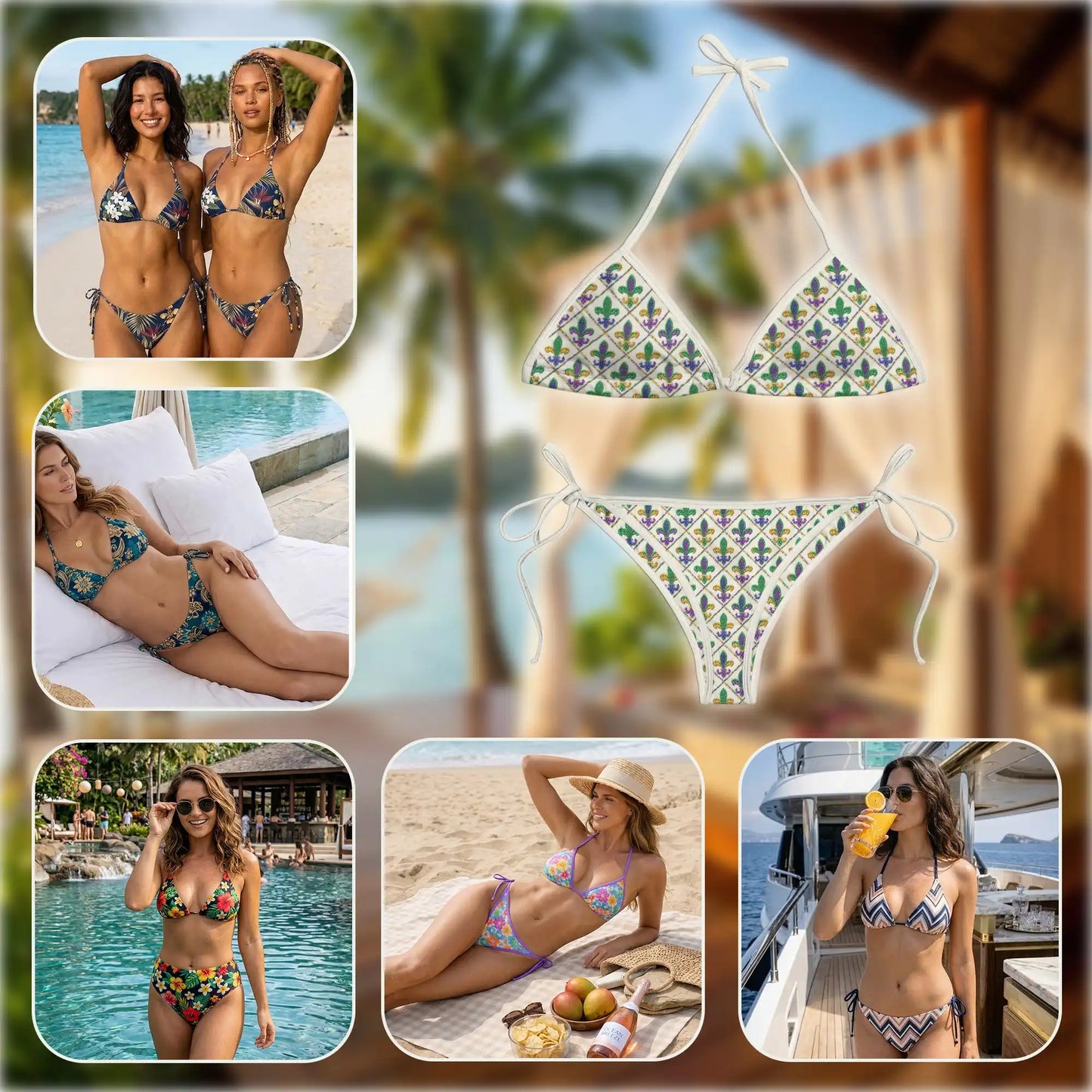 Fleur de Lis Bikini Set for Women Two Piece Swimsuit, Mardi Gras Pattern| Azhawaiian