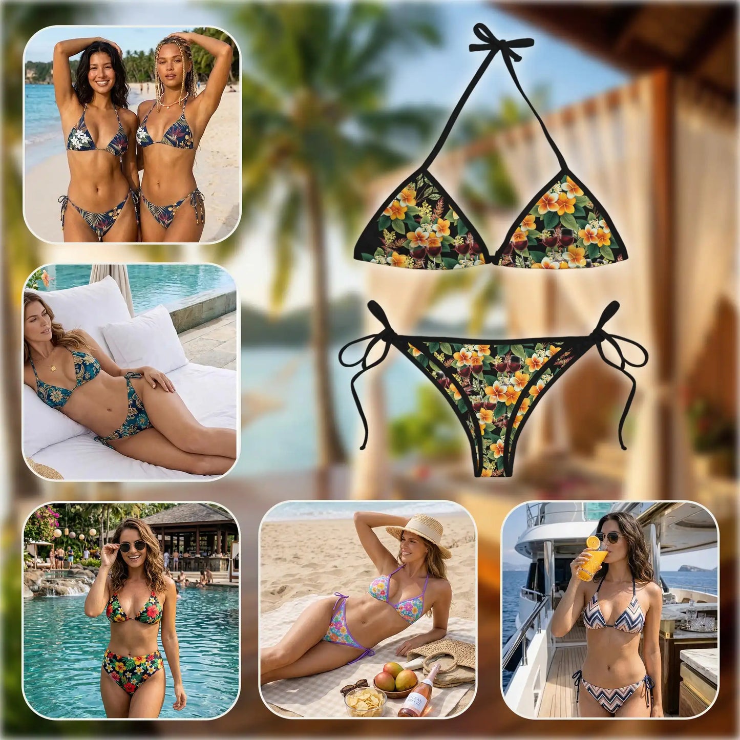 Red Wine Bikini Set for Women, Two Piece Swimsuit, Tropical Drink Beachwear | Azhawaiian