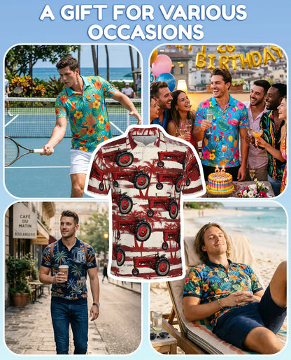 Vintage Tractor Polo Shirt, Farm Life Print | Azhawaiian