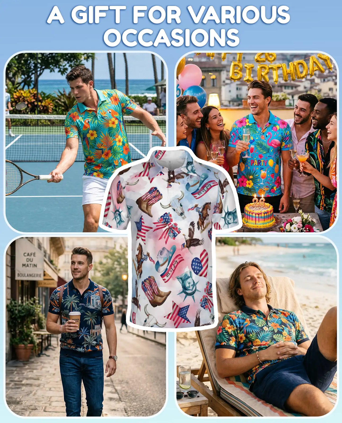 4th of July American Patriotic Horse Polo Shirt for Men | Azhawaiian