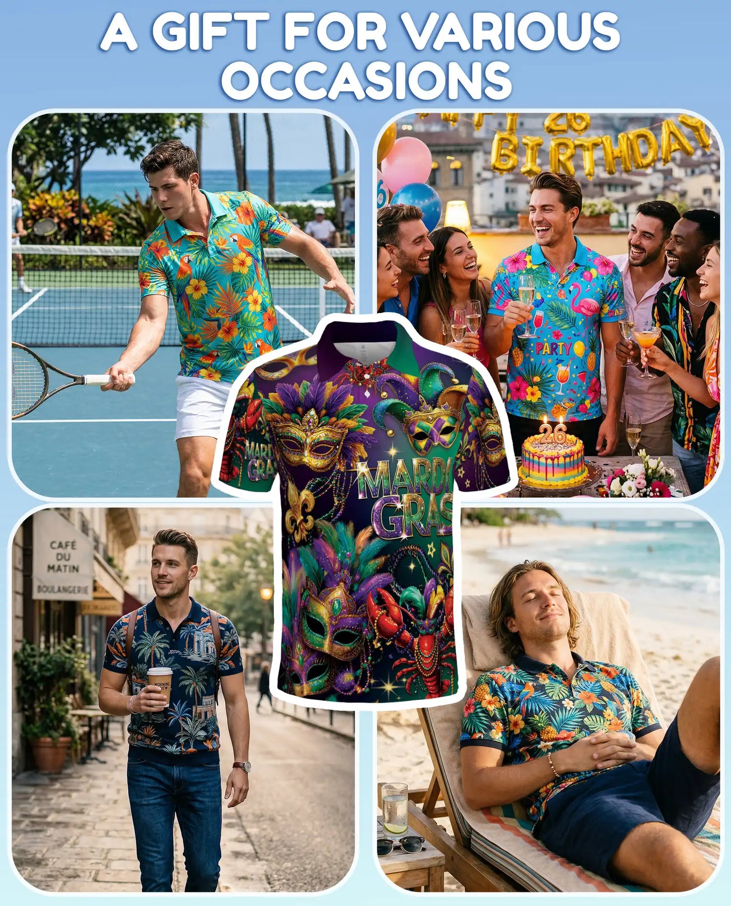 Mardi Gras Mask Polo Shirt - Carnival Festival Style | Azhawaiian
