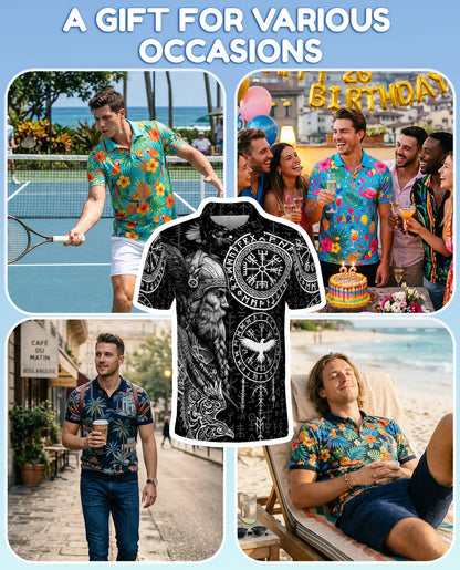 Viking Warrior Polo Shirt for Men, Norse Mythology Style | Azhawaiian