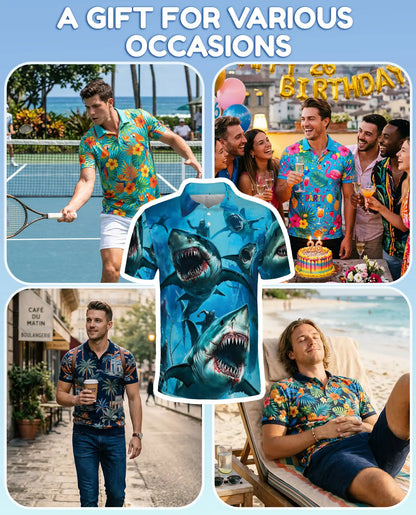 Shark Attack Horror 3D Polo Shirt for Men, Ocean Monster | Azhawaiian