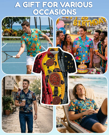 Turtle Dot Art Polo Shirt for Men, Aboriginal Inspired Style | Azhawaiian