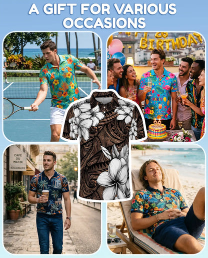 Polynesian Plumeria Polo Shirt For Men-Tribal Island Flower Tropical Aloha | Azhawaiian
