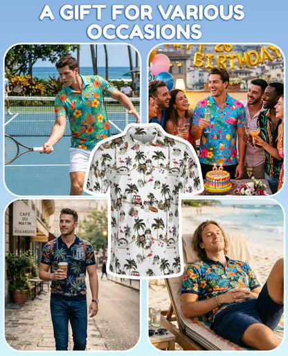Shih Tzu Tropical Island Polo Shirt for Men- Hawaiian Beach Dog | Azhawaiian