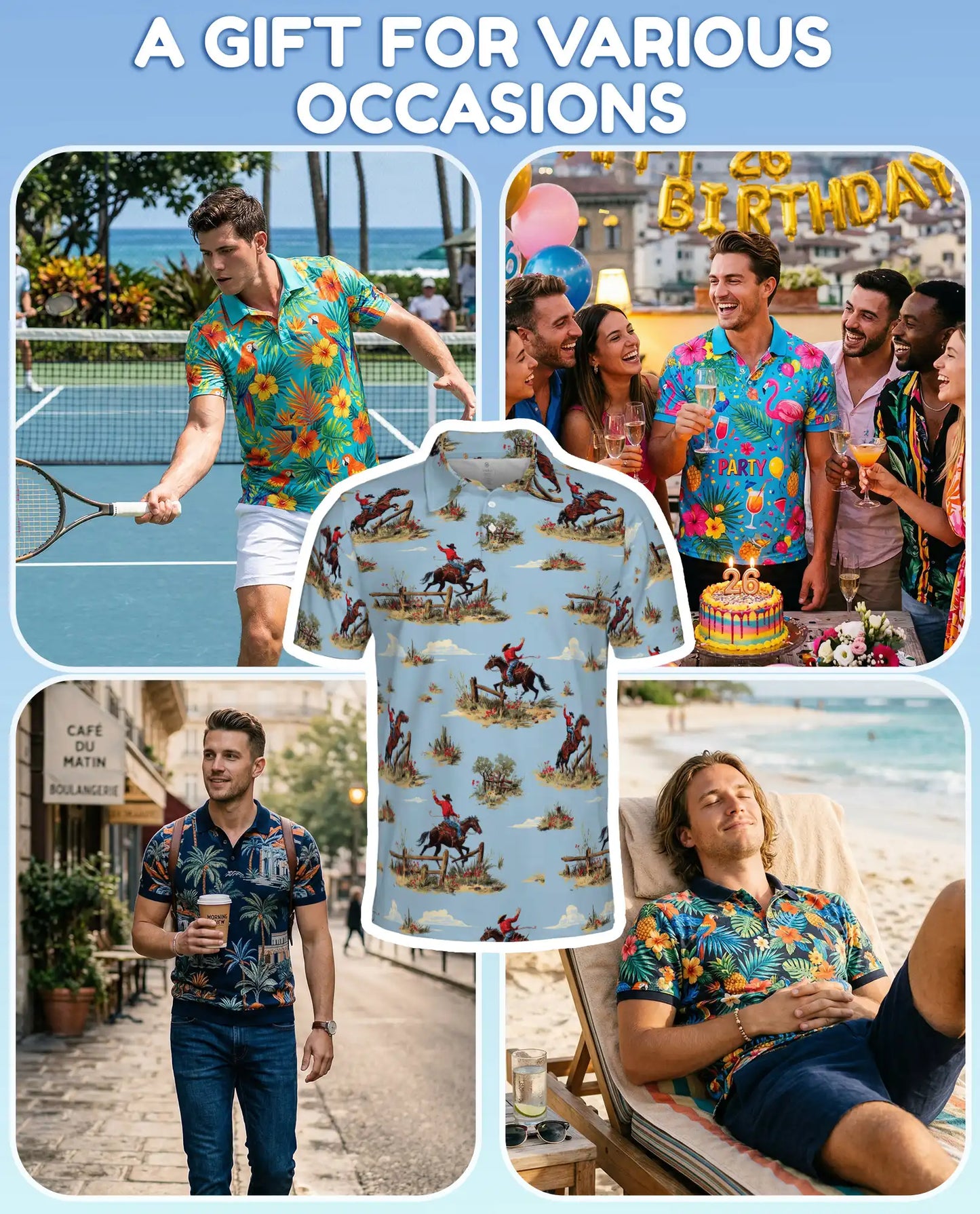 Rodeo Cowboy Polo Shirt for Men, Western Ranch Style | Azhawaiian