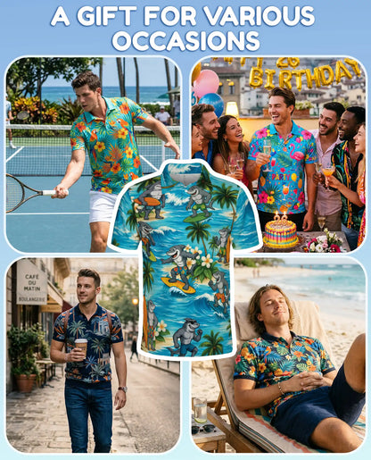 Surfing Shark Polo Shirt for Men, Beach Vacation Style | Azhawaiian