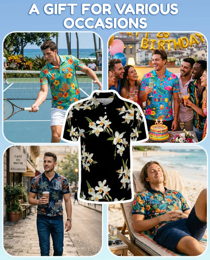 White Orchid Polo Shirt - Elegant Tropical Floral Style | Azhawaiian