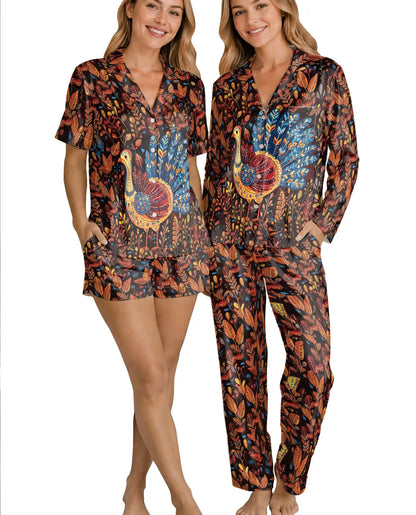 Thanksgiving Peacock Pajama Set for Women, Fall Holiday Sleepwear