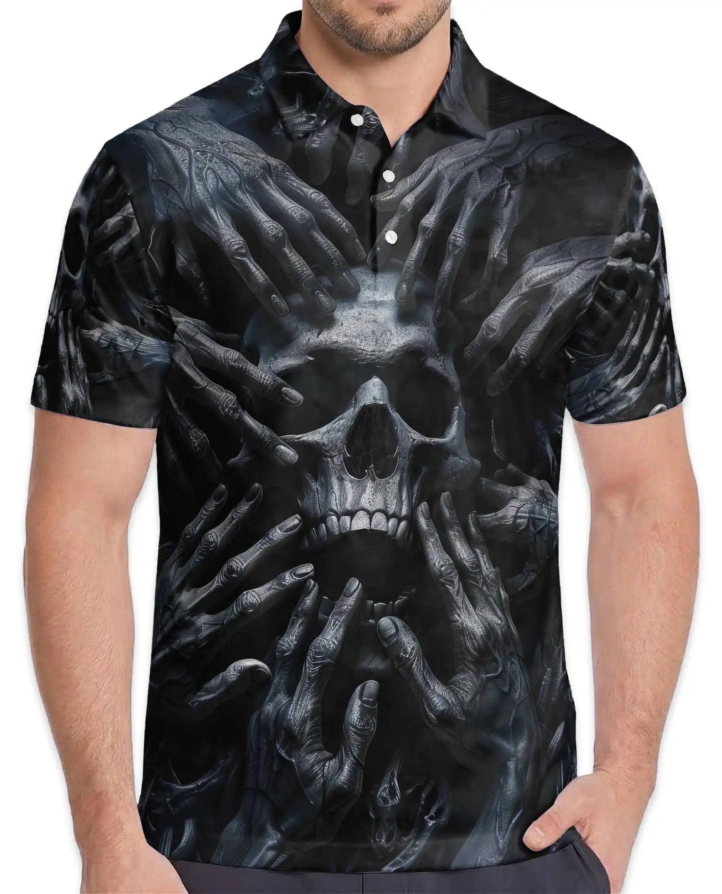 Dark Skull Horror Polo Shirt - Gothic Nightmare Style | Azhawaiian