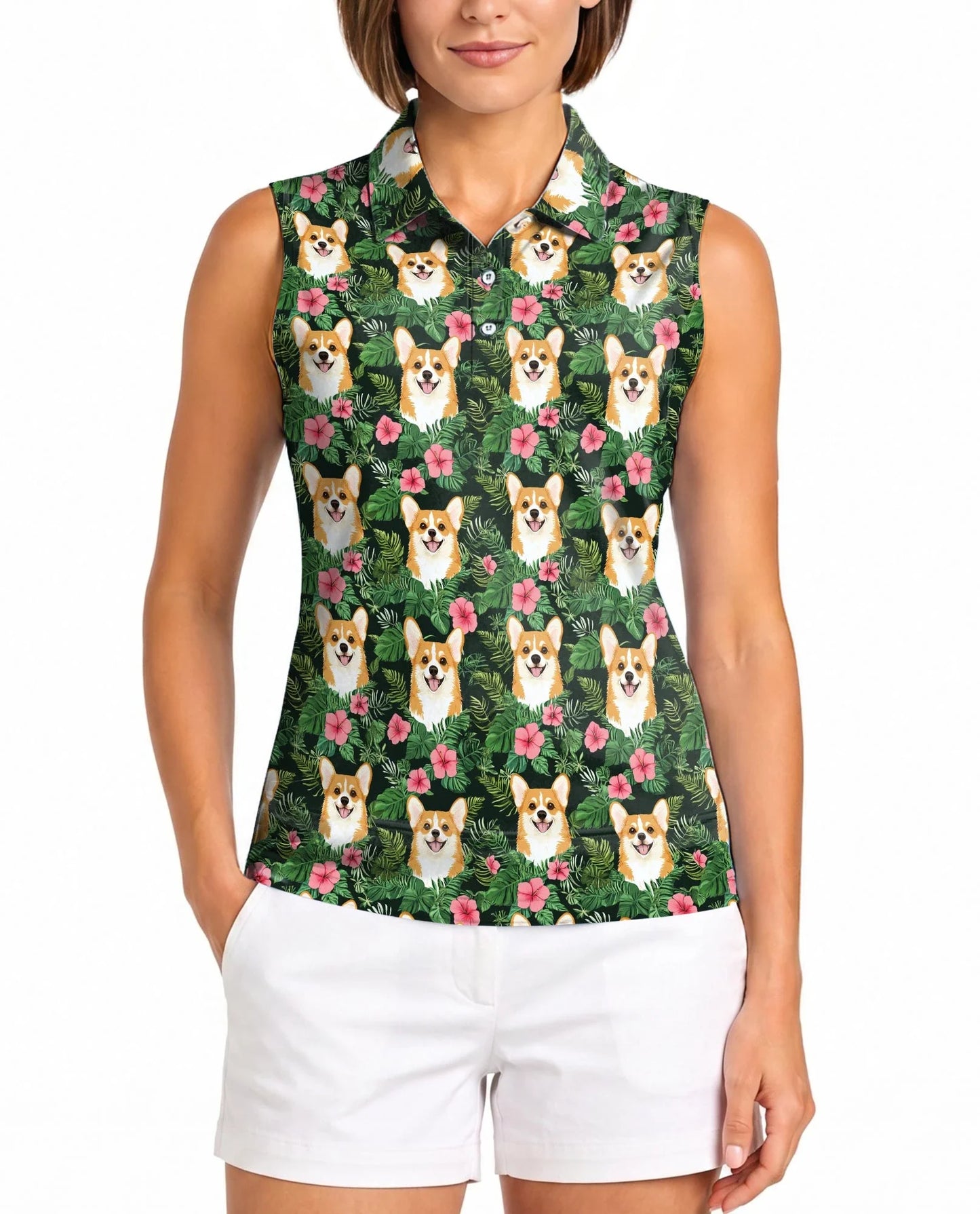 Corgi Love Flower Beach Shirt for Women