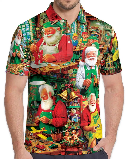 Santa Workshop 3D Polo Shirt for Men | Azhawaiian