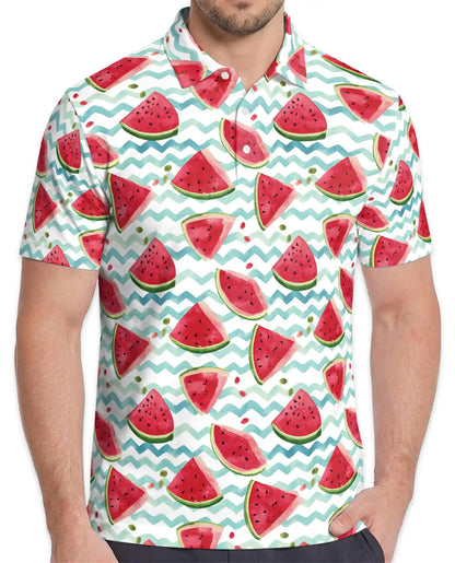 Watermelon Polo Shirt - Summer Fruit Beach Vibes Style | Azhawaiian