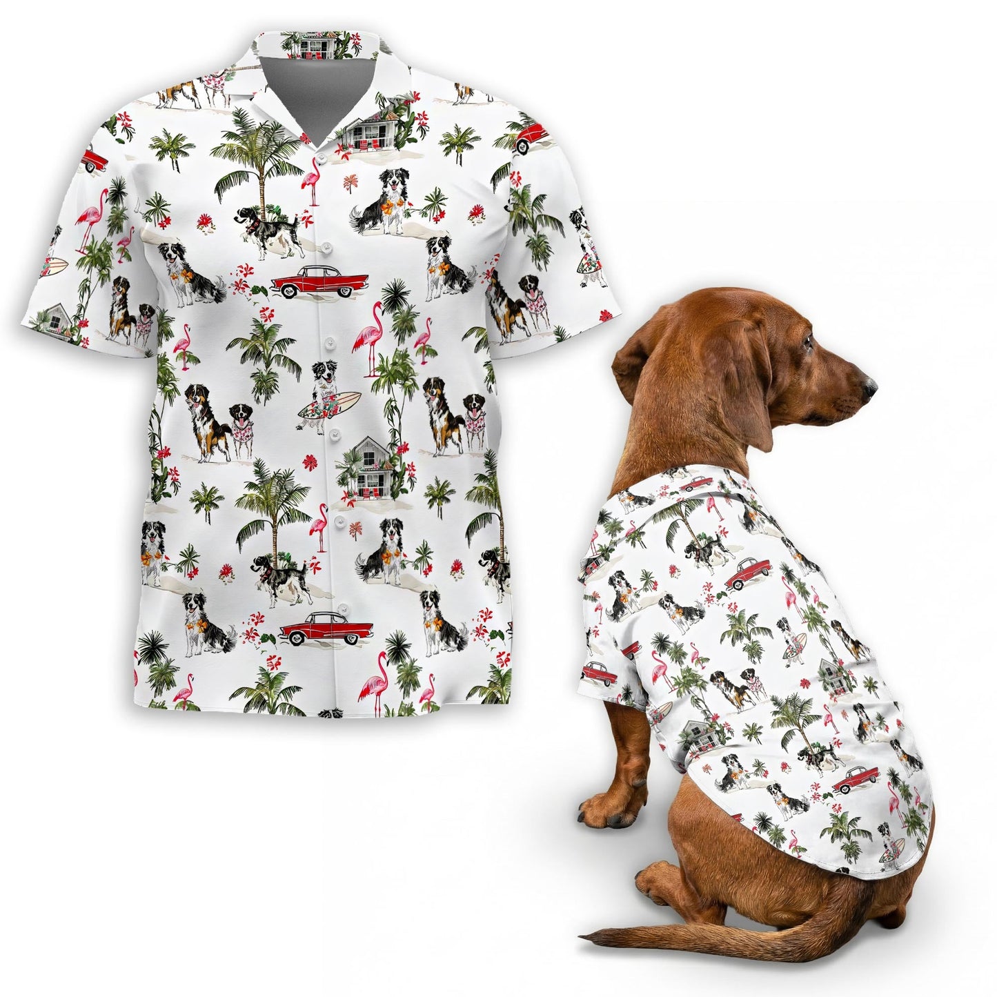 Tropical Australian Shepherd Matching Dog Owner Hawaiian Shirts, Funny Pet Aloha Shirt for Beach Vacation - Azhawaiian