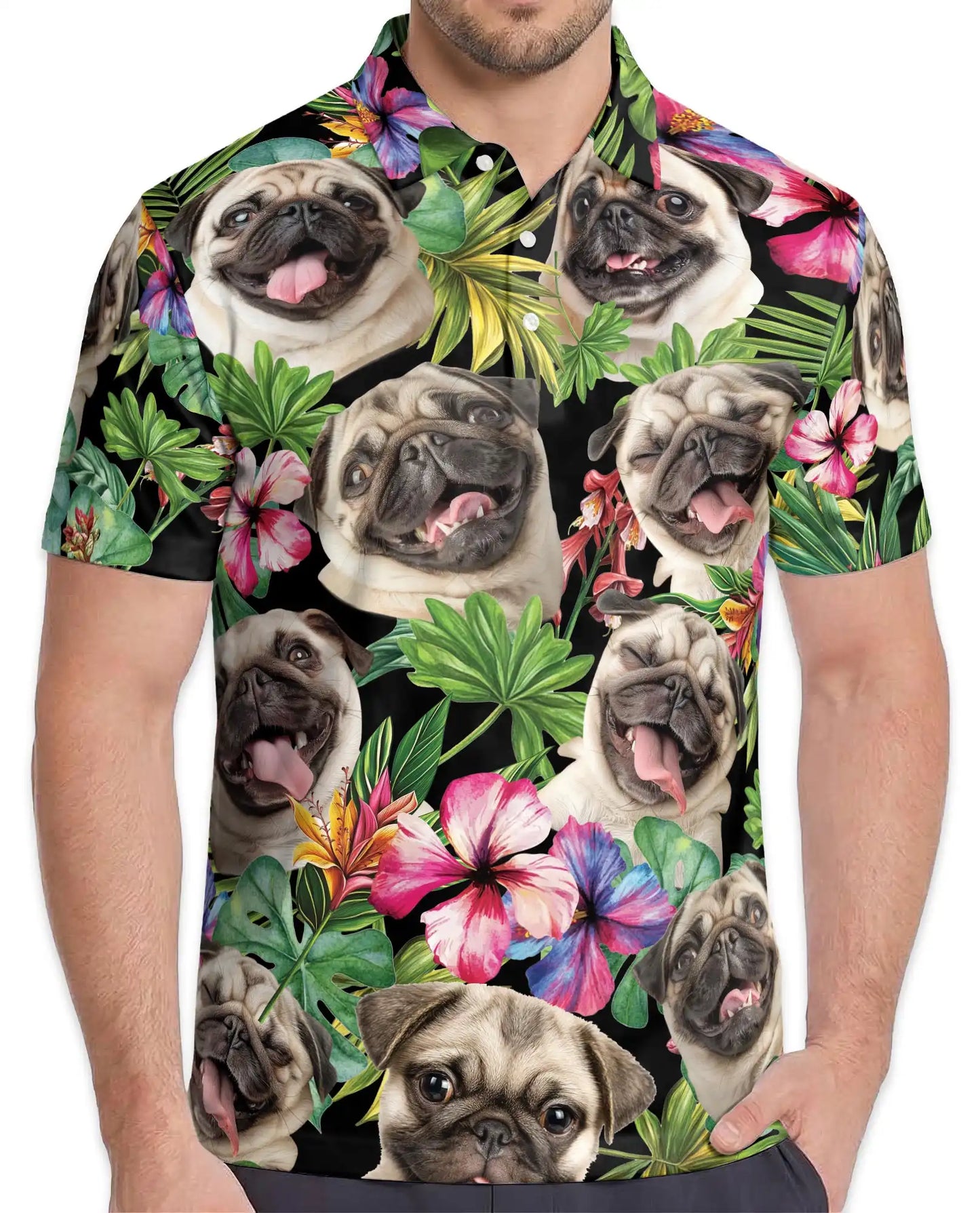 Tropical Pug Dog Polo Shirt - Hawaiian Pet Lover Style | Azhawaiian