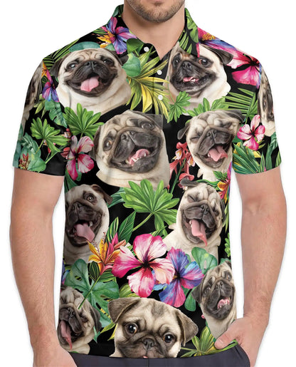 Tropical Pug Dog Polo Shirt - Hawaiian Pet Lover Style | Azhawaiian