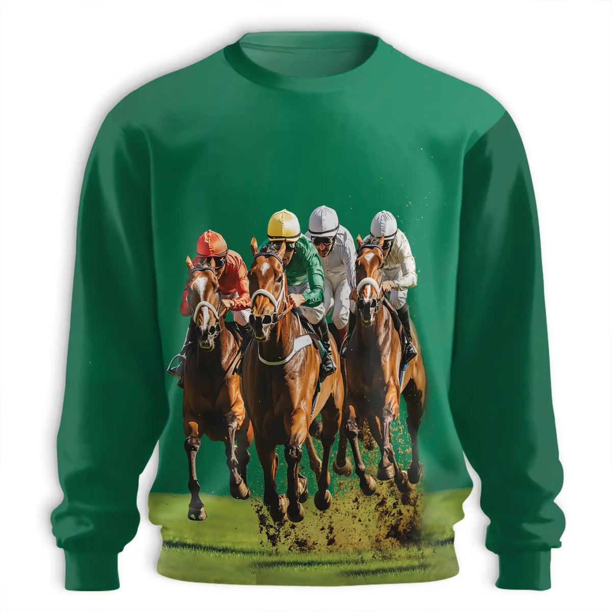 Green Horse Racing Sweatshirt – Colorful Graphic 3D All Over Print Design