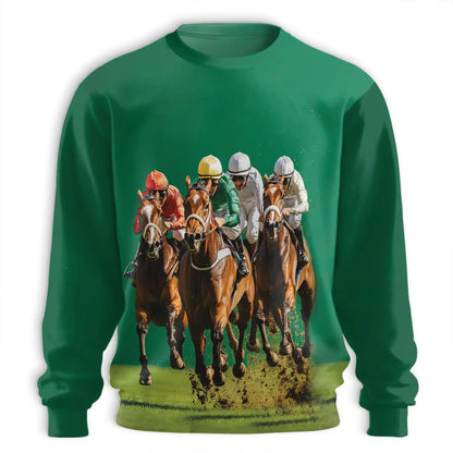 Green Horse Racing Sweatshirt – Colorful Graphic 3D All Over Print Design