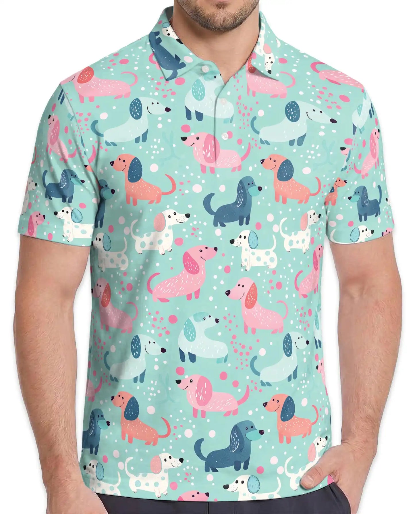 Cute Dachshund Polo Shirt - Pastel Wiener Dog Pattern | Azhawaiian