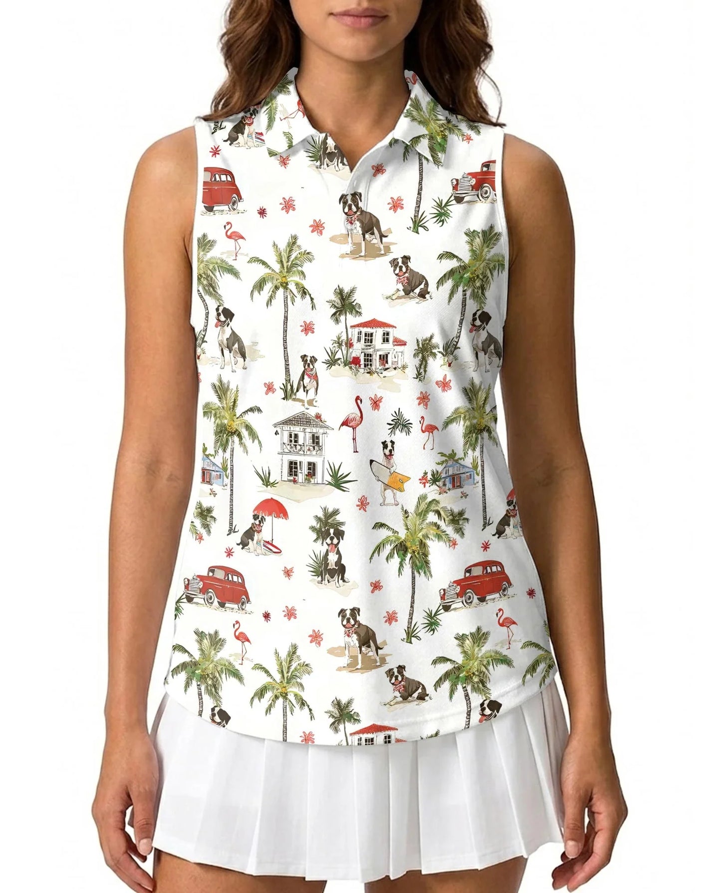 Staffordshire Bull Terrier Sleeveless Polo Shirt for Women, Dog Lover Style | Azhawaiian