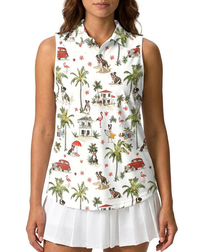 Staffordshire Bull Terrier Sleeveless Polo Shirt for Women, Dog Lover Style | Azhawaiian