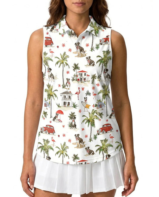 Staffordshire Bull Terrier Sleeveless Polo Shirt for Women, Dog Lover Style | Azhawaiian