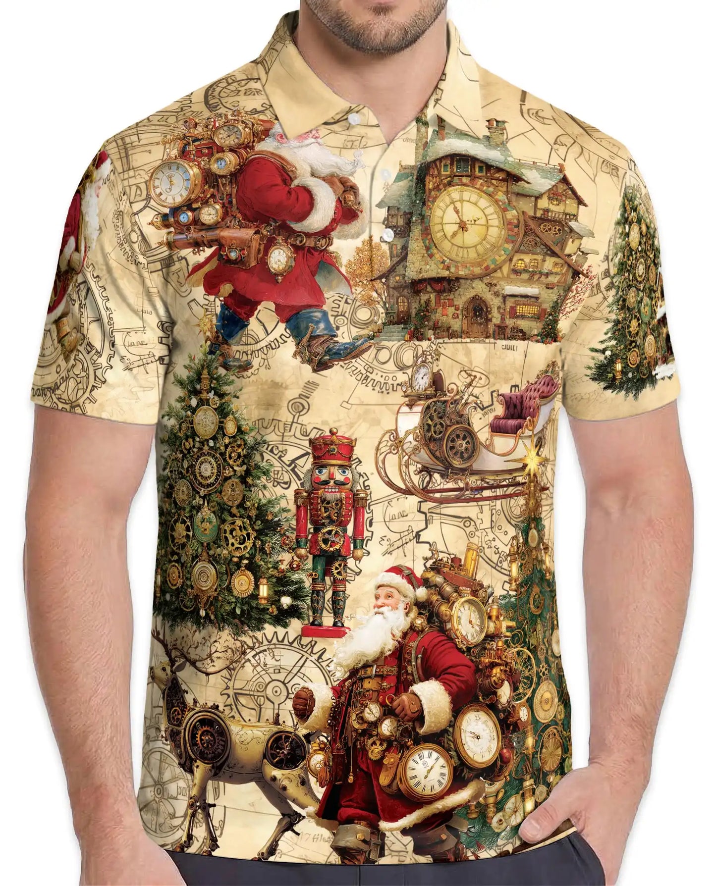 Christmas Holiday Santa Polo Shirt for Men, Festive Winter Design | Azhawaiian