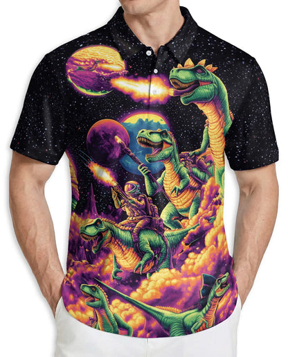 Space Dinosaur Polo Shirt, T-Rex Galaxy Print | Azhawaiian