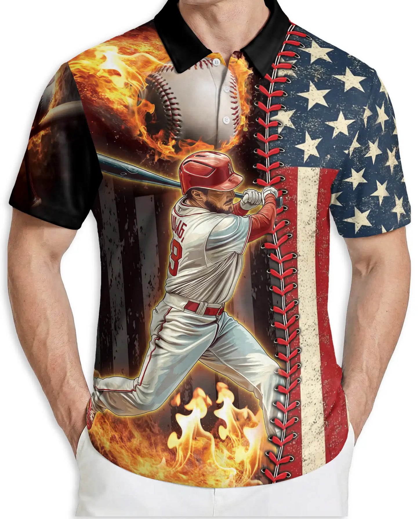 Baseball USA Flag Polo Shirt | Azhawaiian