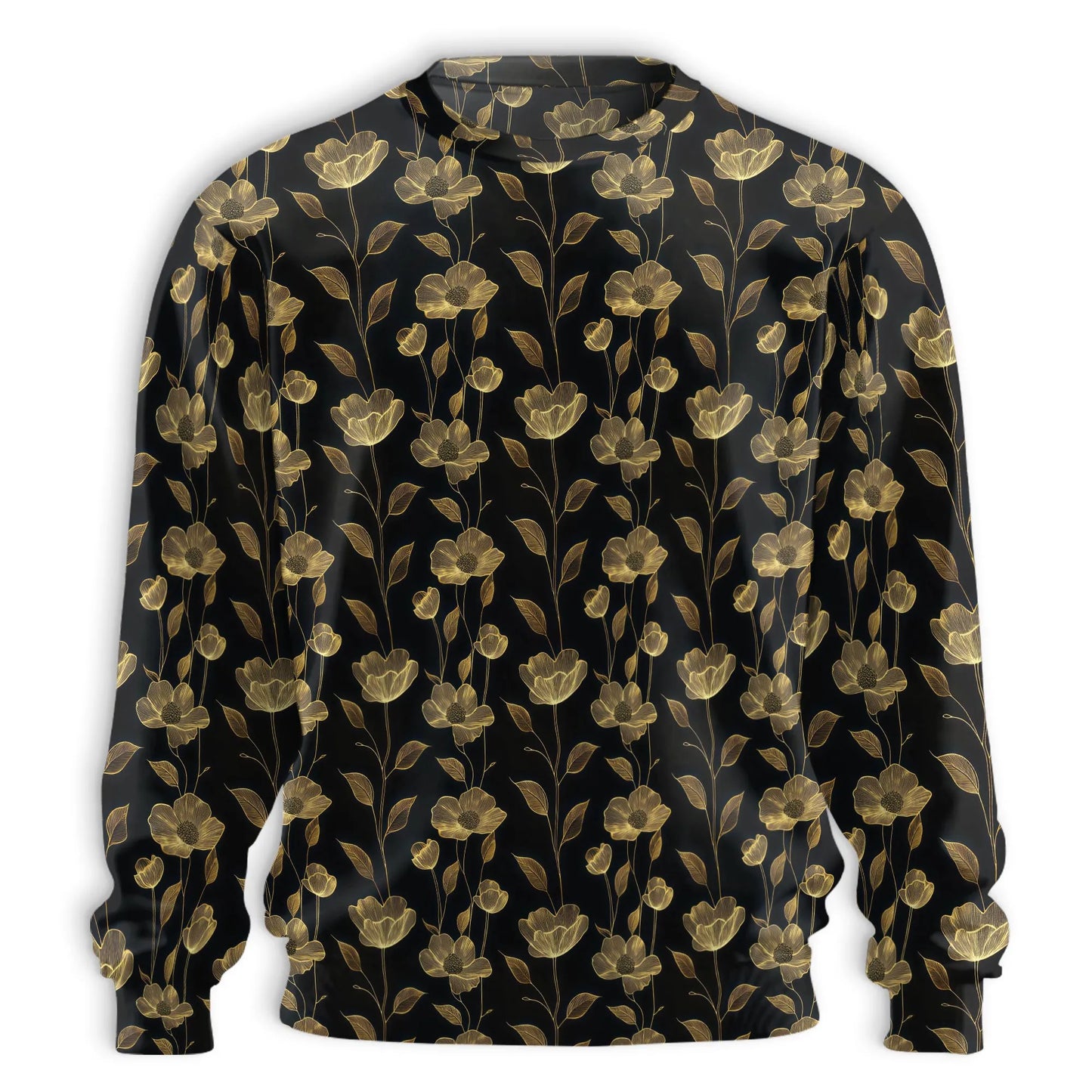 Gold Line Art Floral Pattern Sweatshirt – Colorful Graphic 3D All Over Print Design