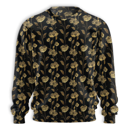 Gold Line Art Floral Pattern Sweatshirt – Colorful Graphic 3D All Over Print Design