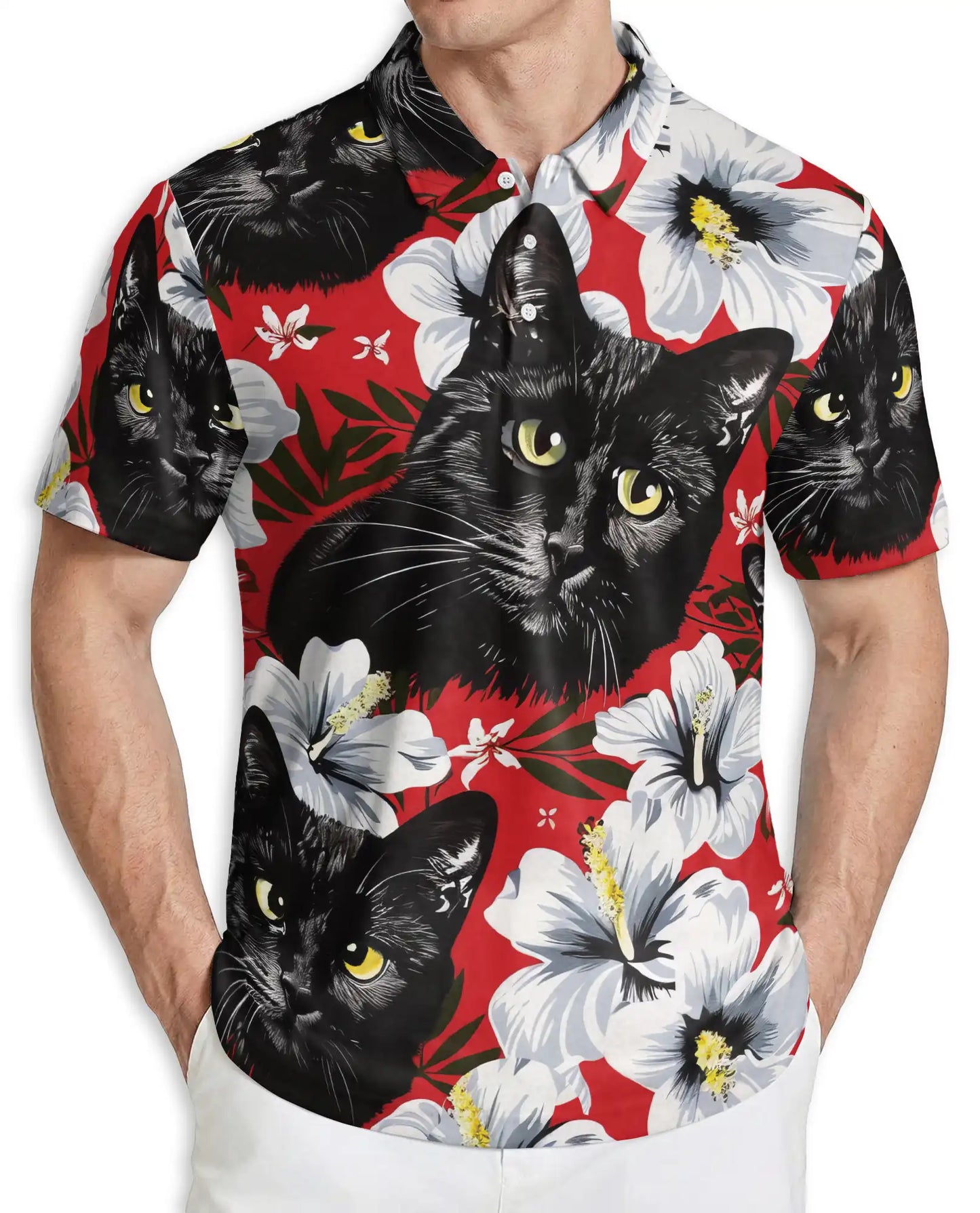 Black Cat Hawaiian Polo Shirt for Men | Azhawaiian