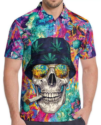 Skull Colorful Trippy Polo Shirt for Men, Vibrant Art Print | Azhawaiian