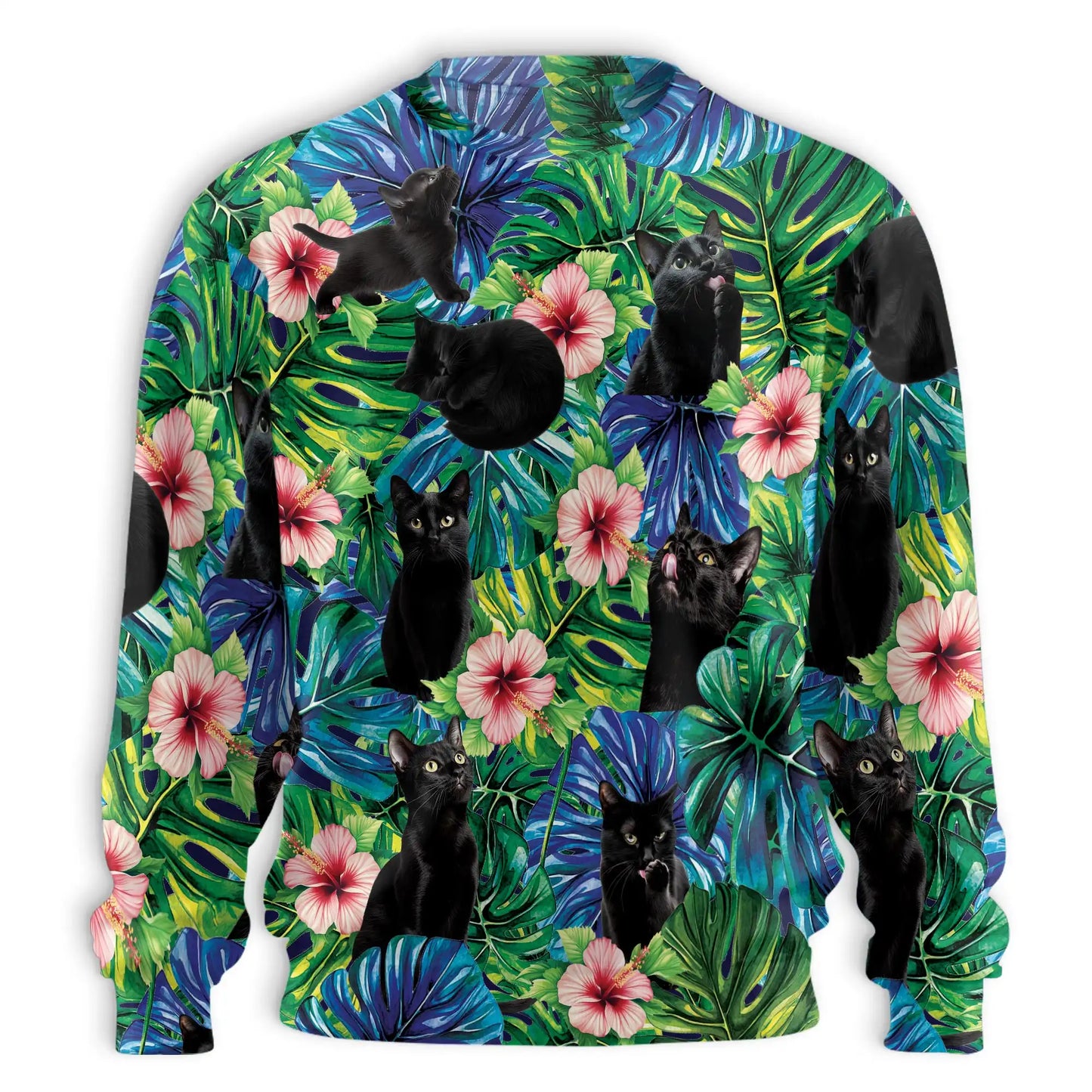 Black Cat Monstera Tropical Sweatshirt – Tropical 3D All Over Print Design