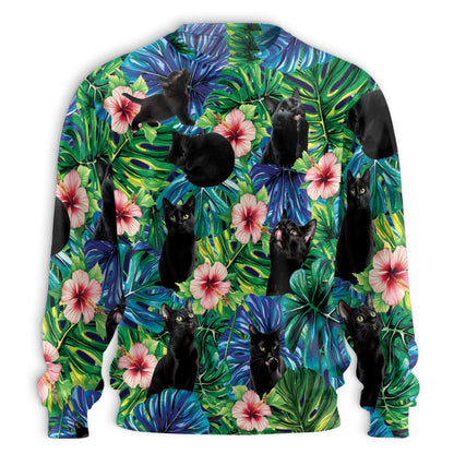 Black Cat Monstera Tropical Sweatshirt – Tropical 3D All Over Print Design