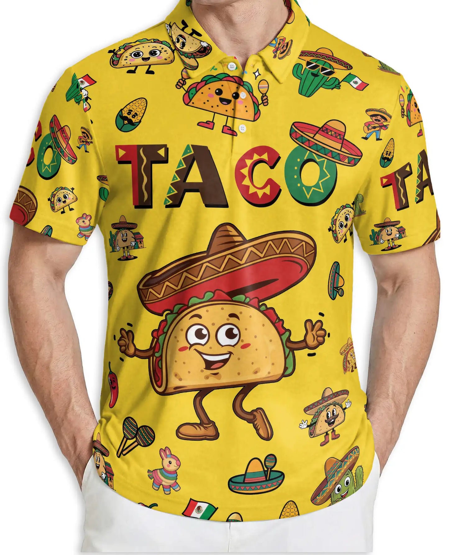 Taco Fiesta 3D Polo Shirt for Men, Funny Mexican Food Style | Azhawaiian