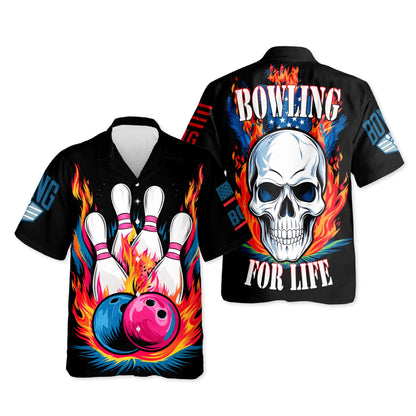 Bowling American Flag Hawaiian Shirt for Men, Button Down Aloha Shirt - Azhawaiian