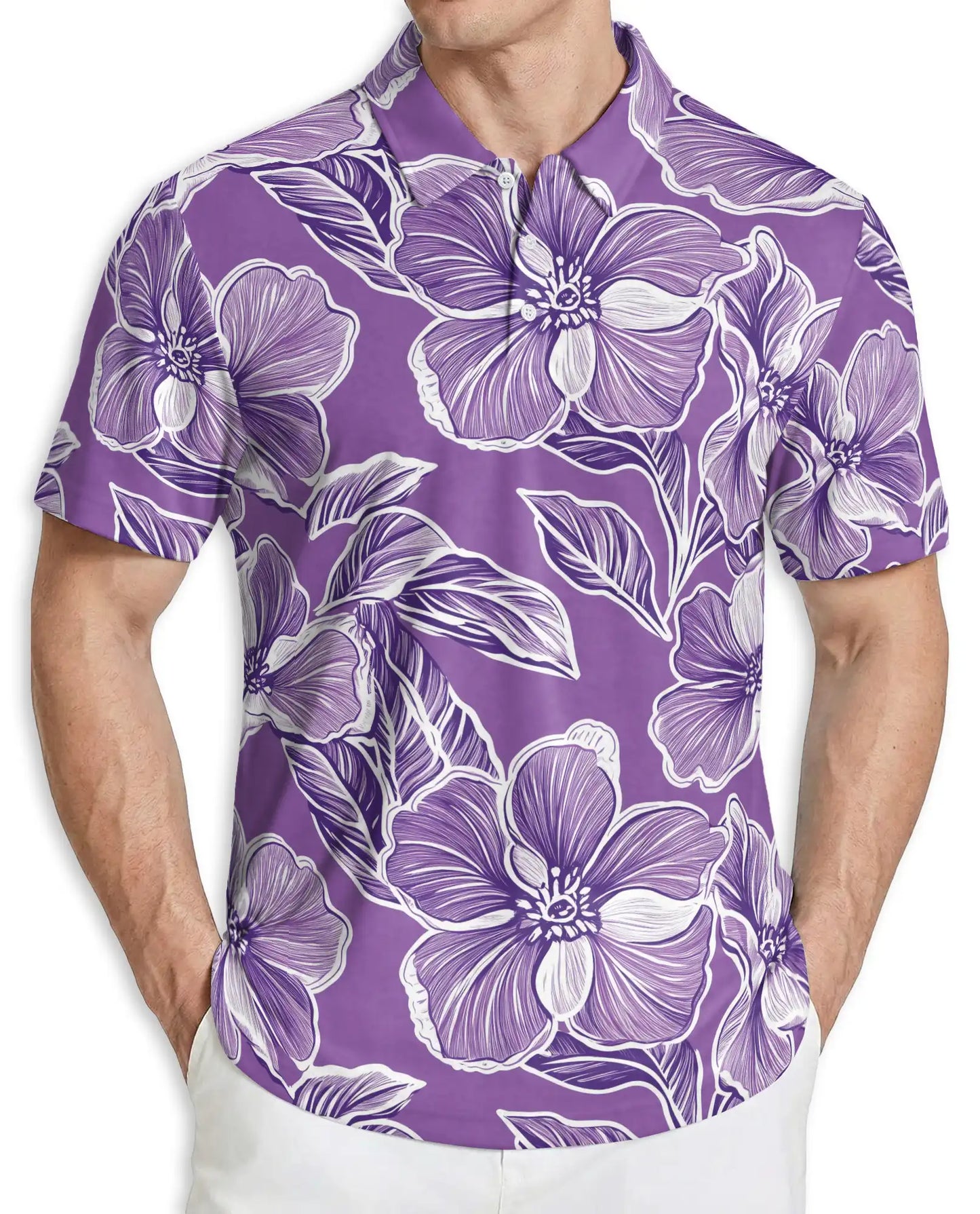 Purple Floral Polo Shirt, Elegant Summer Style | Azhawaiian