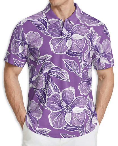 Purple Floral Polo Shirt, Elegant Summer Style | Azhawaiian