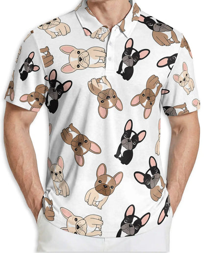 Cute French Bulldog Pattern 3D Polo Shirt for Men, Cartoon Dog Lover Style | Azhawaiian