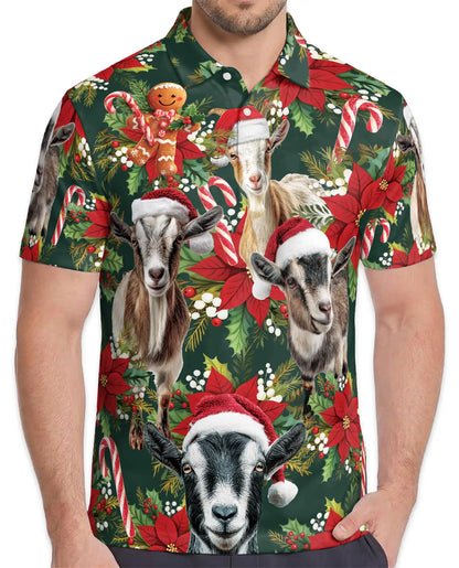 Christmas Goat Farm 3D Polo Shirt for Men, Funny Holiday Animal Style | Azhawaiian