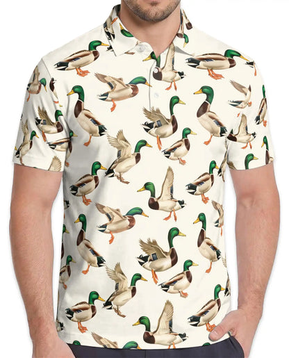 Mallard Duck Polo Shirt for Men, Wetland Wildlife Style | Azhawaiian