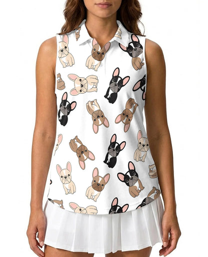 French Bulldog Sleeveless Polo Shirt for Women | Azhawaiian