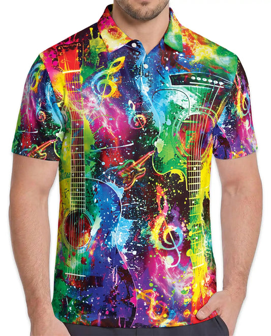 Colorful Guitar Polo Shirt, Music Lover Art Style
