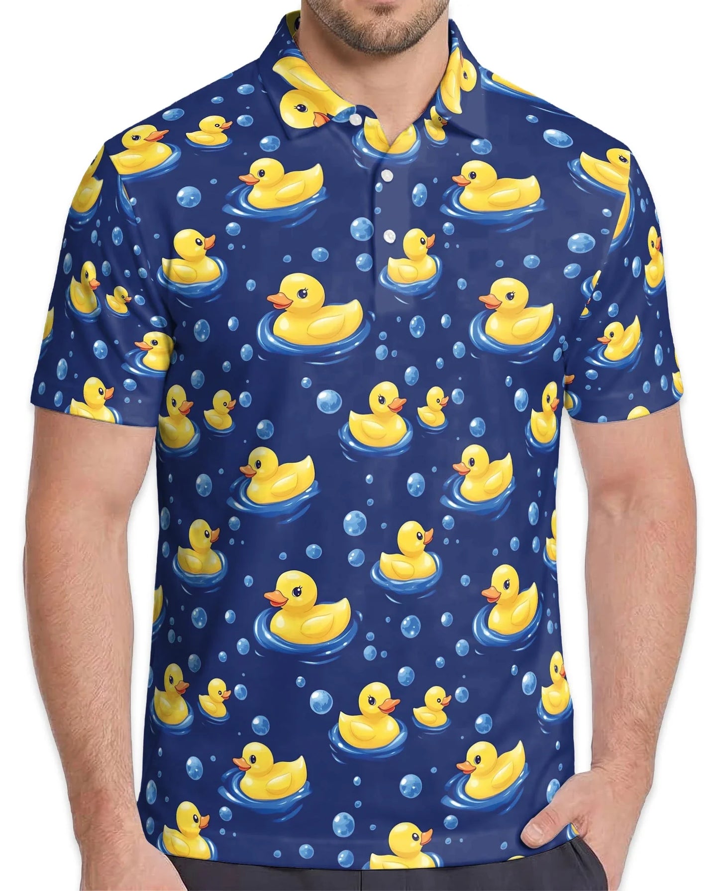 Duck Pattern Polo Shirt for Men, Cute Wildlife Style | Azhawaiian