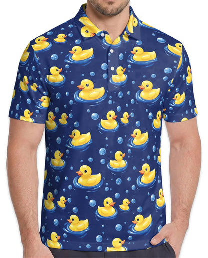 Duck Pattern Polo Shirt for Men, Cute Wildlife Style | Azhawaiian