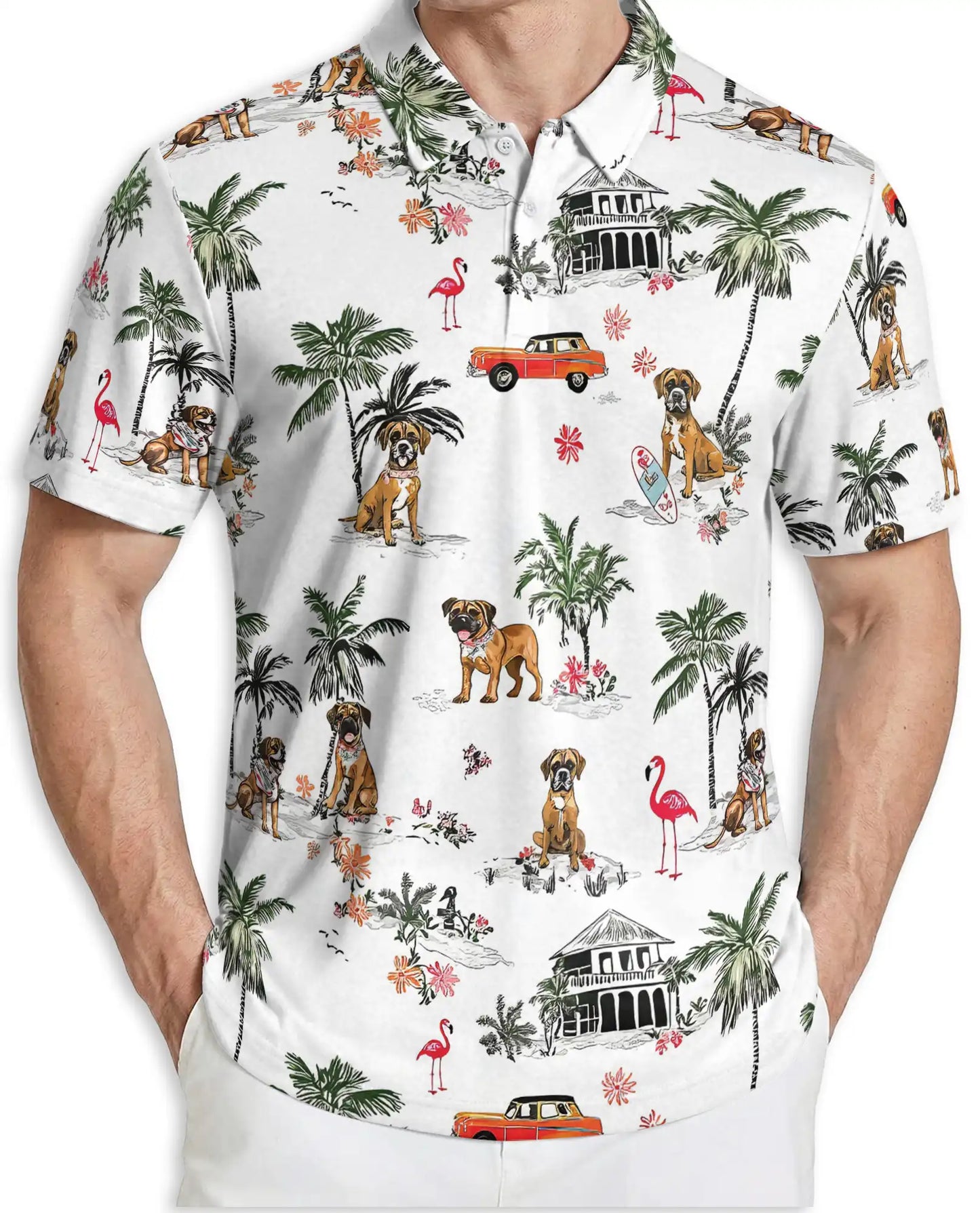 Boxer Dog Tropical Polo Shirt, Beach Island Print | Azhawaiian