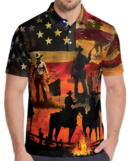 Cowboy American Flag Polo Shirt | Azhawaiian