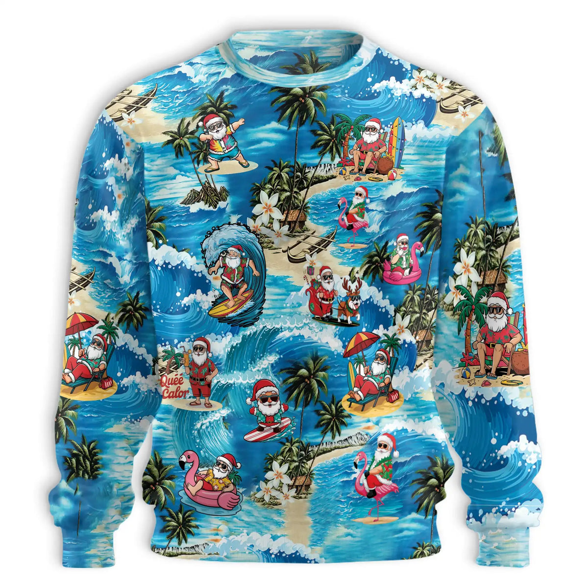 Funny Santa Surfing Dolphin Sweatshirt – Tropical Christmas 3D All Over Print Design